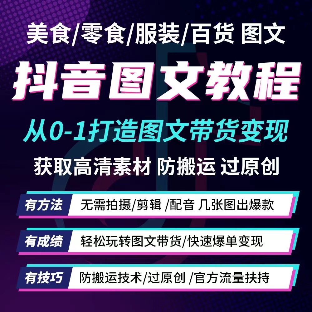 抖音图文带货教程好物推荐分享短视频防搬运零食美食图文素材制作